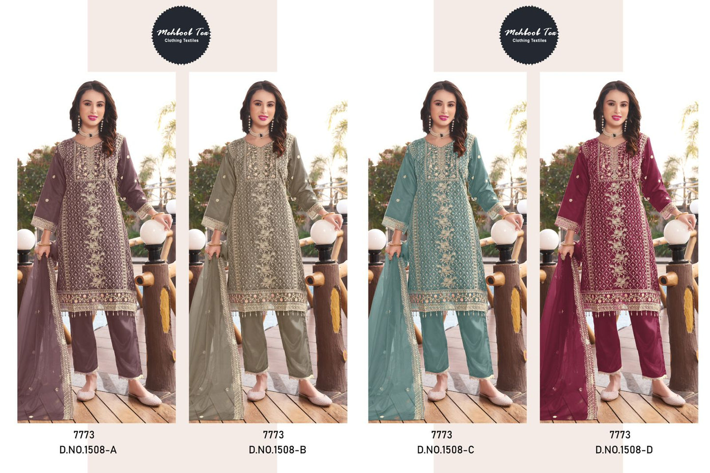 1508Abcd Mehboob Tex Organza Pakistani Salwar Suits Manufacturer Ahmedabad