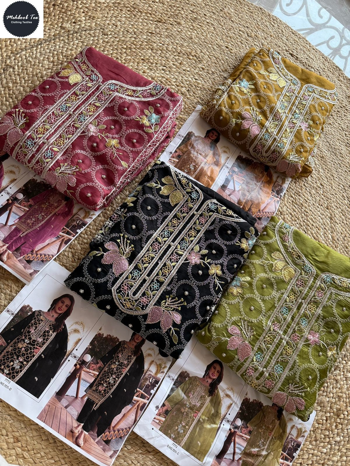 1511Abcd Mehboob Tex Organza Pakistani Salwar Suits Wholesale Rate