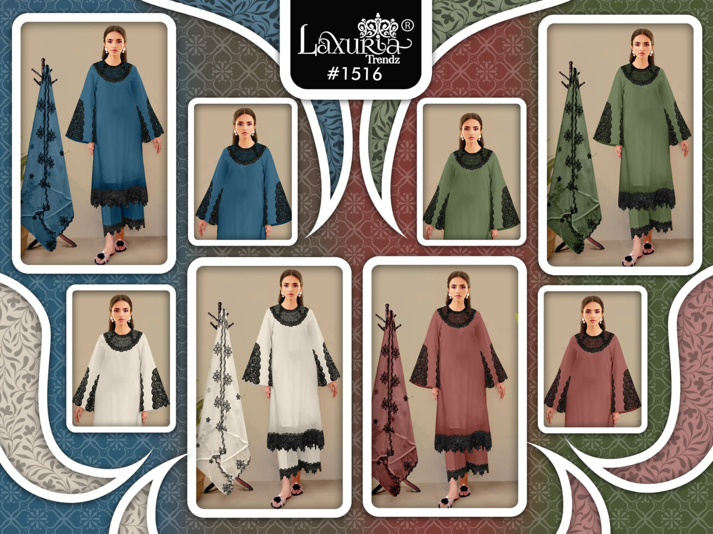 1516 Laxuria Trendz Georgette Pakistani Readymade Suits Exporter