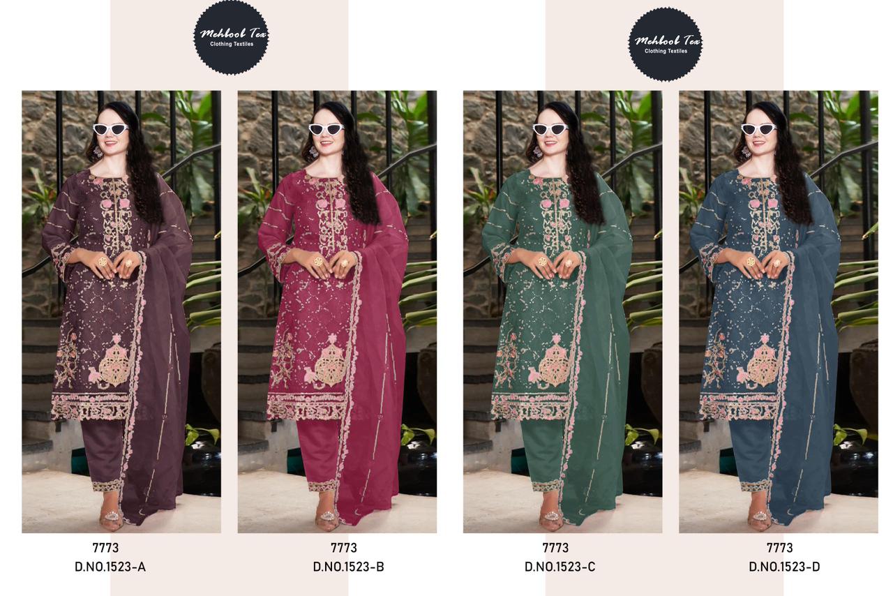 1523Abcd Mehboob Tex Organza Pakistani Salwar Suits Wholesale Price