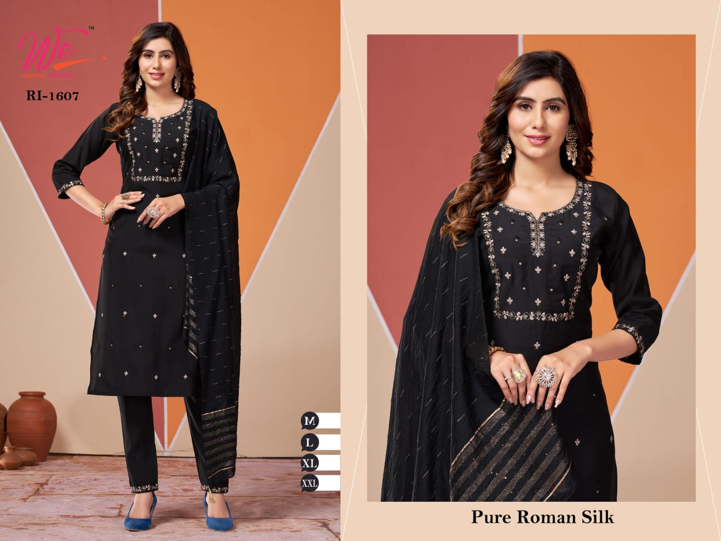 1607-1611 Women Ethnics Roman Silk Readymade Pant Style Suits Manufacturer