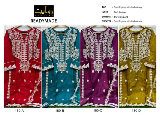 180 Rawayat Pure Organza Pakistani Readymade Suits Wholesale Price