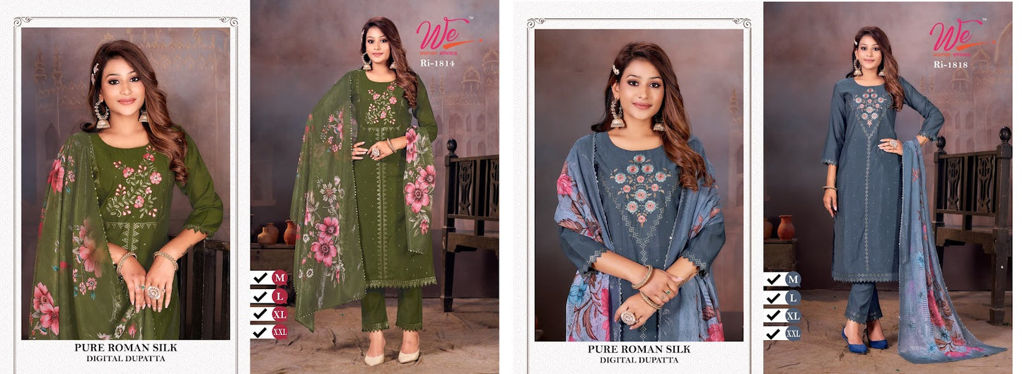 1814-1818 Women Ethnics Roman Silk Readymade Pant Style Suits Supplier Gujarat