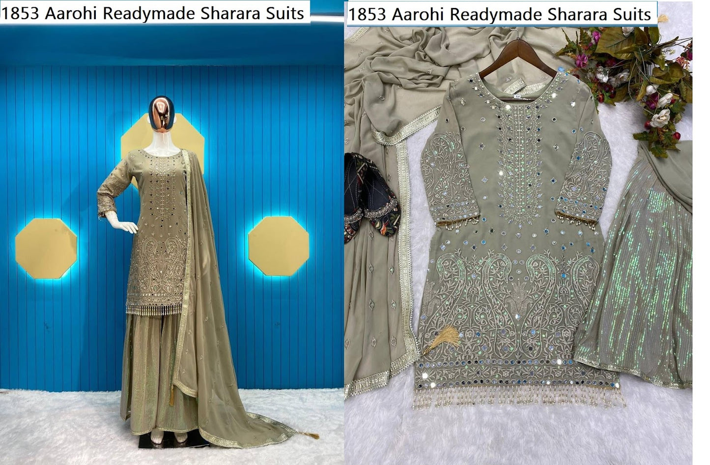 1853 Aarohi Georgette Readymade Sharara Suits Supplier