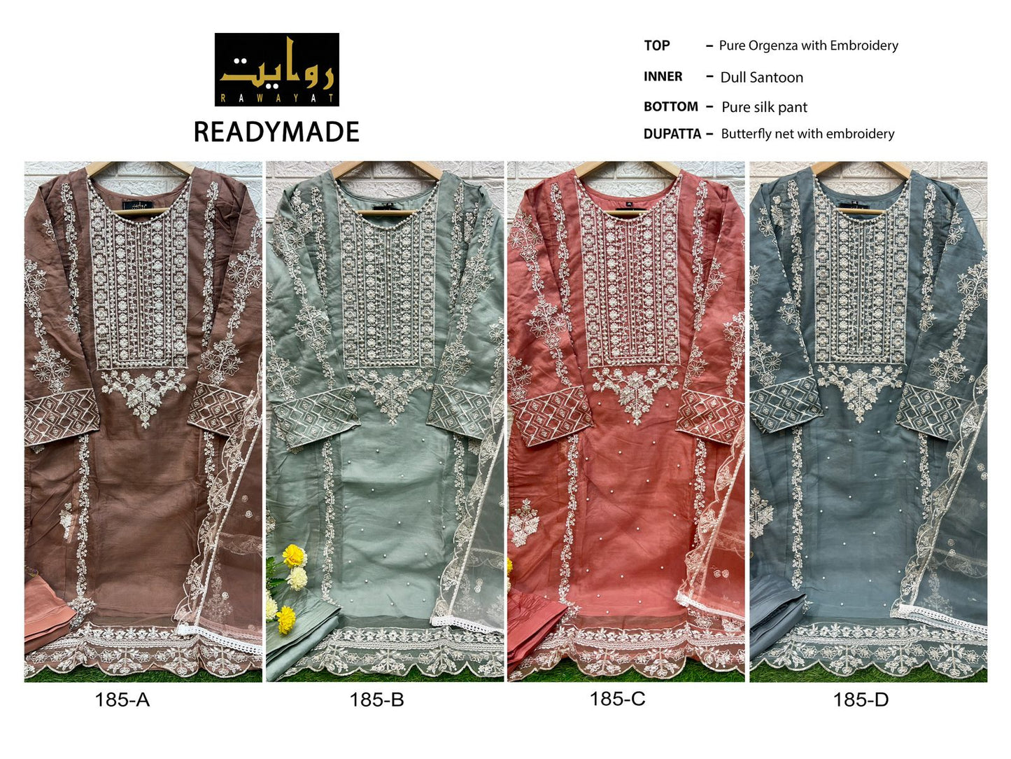 185 Rawayat Organza Pakistani Readymade Suits Supplier India