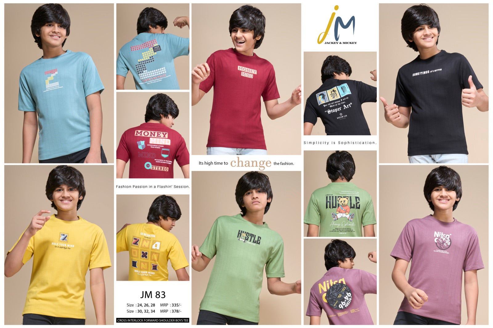 200-220 Gsm Jm 83 Jackey N Mickey Interlock Boys Tshirt Wholesaler