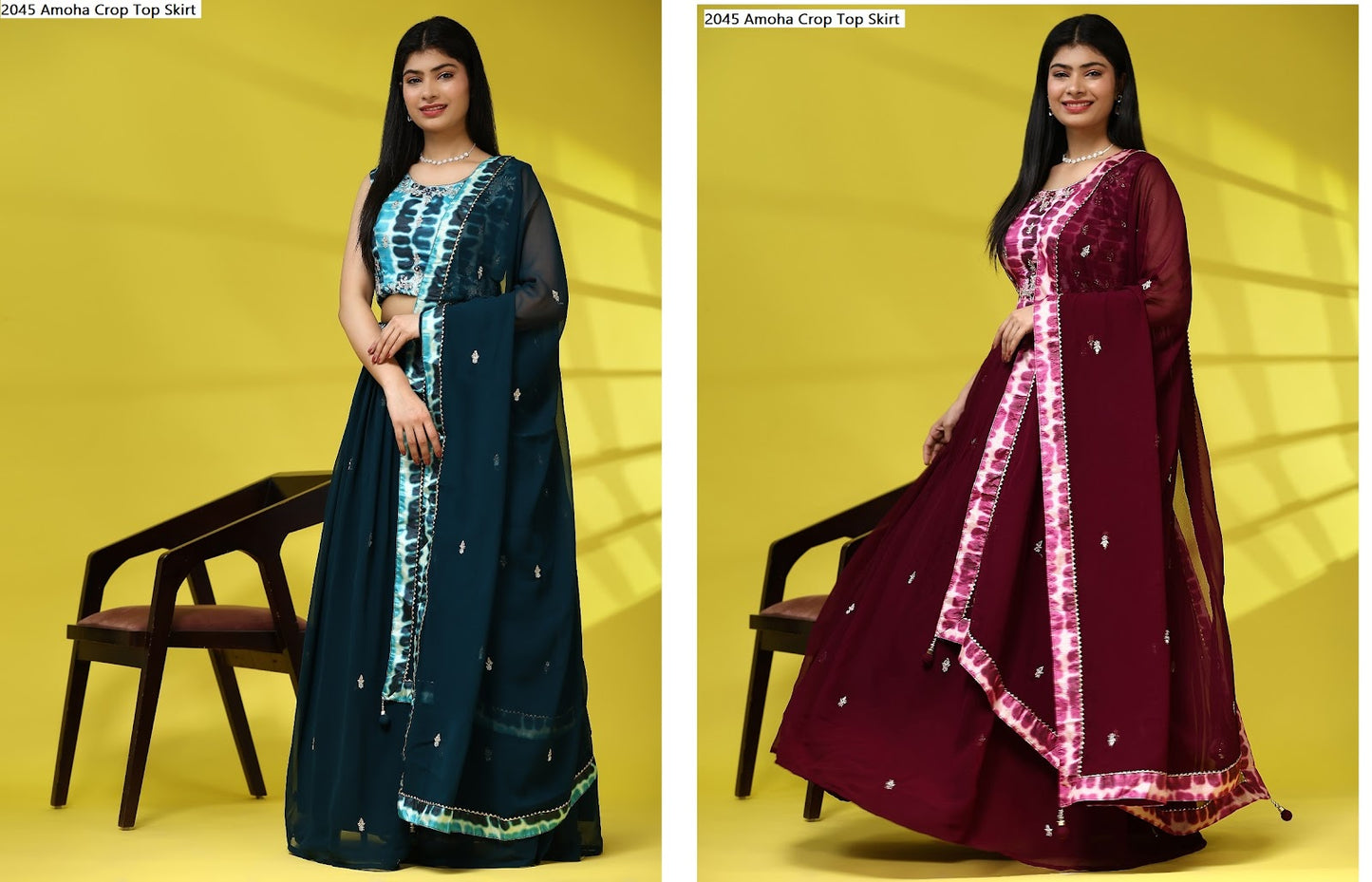 2045 Amoha Georgette Crop Top Skirt Exporter Gujarat