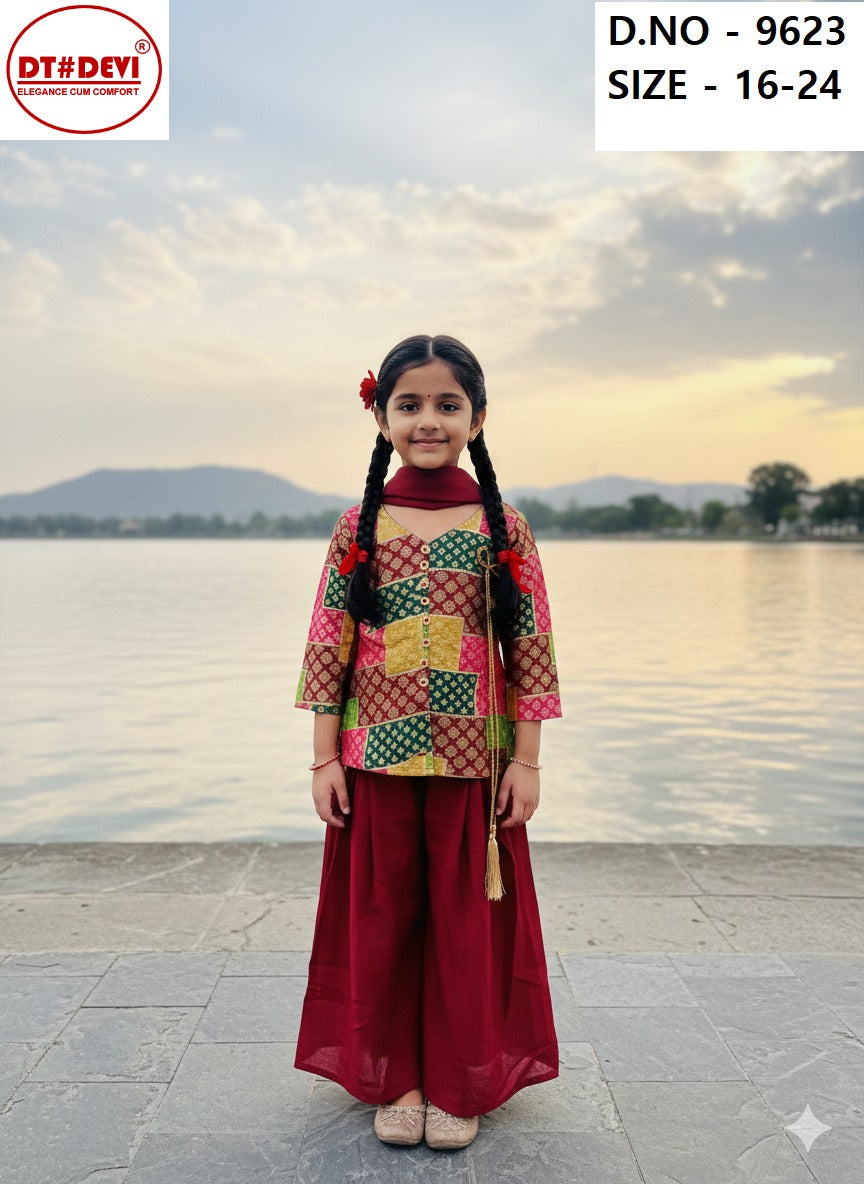 Aryaa 2 Dn 9623 Dt Devi Georgette Girls Readymade Palazzo Suits Exporter India