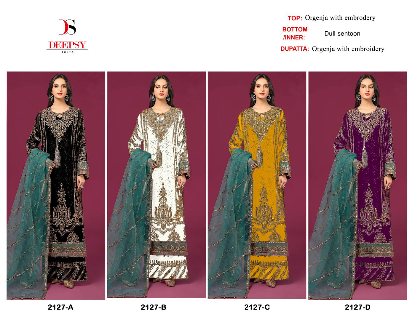 2127 Deepsy Organza Pakistani Salwar Suits Manufacturer Gujarat