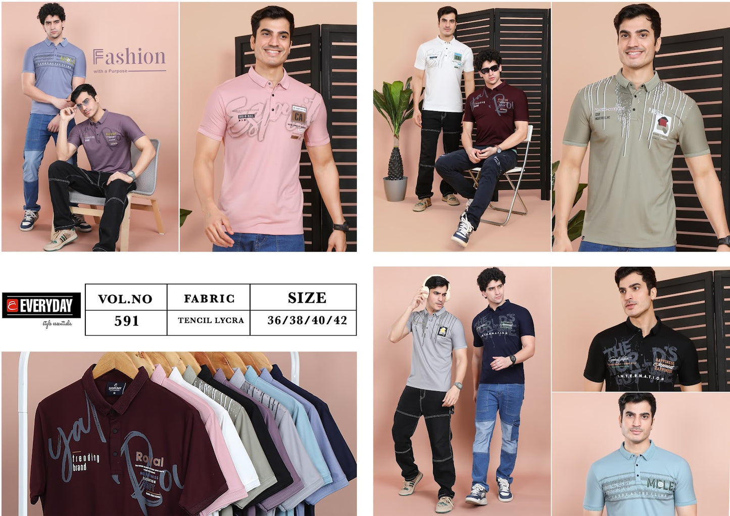 220-230 Gsm Vol 591 Everyday Tencil Lycra Mens Tshirts Wholesale Price