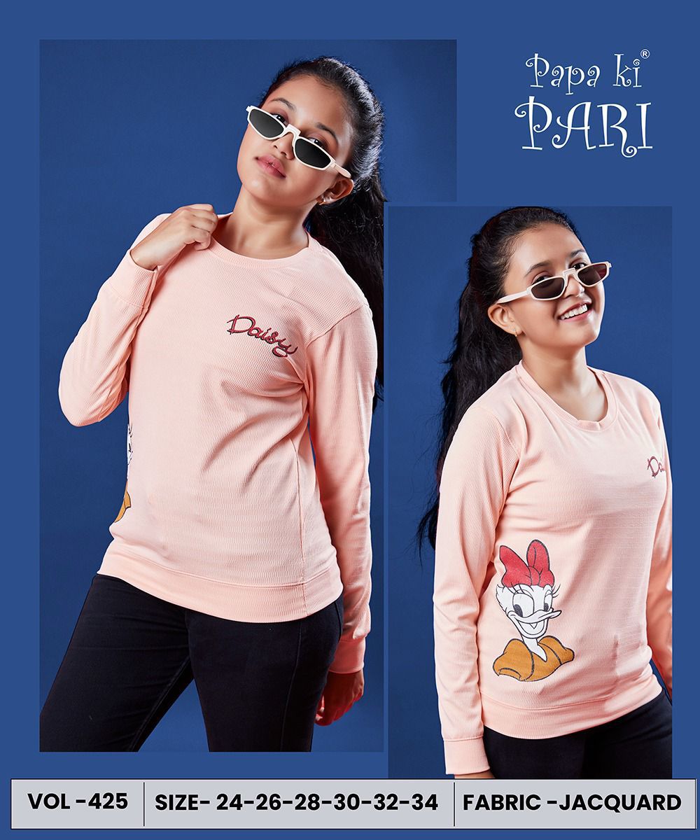 220 Gsm Vol 425 Papa Ki Pari Jacquard Girls Tshirt Exporter India