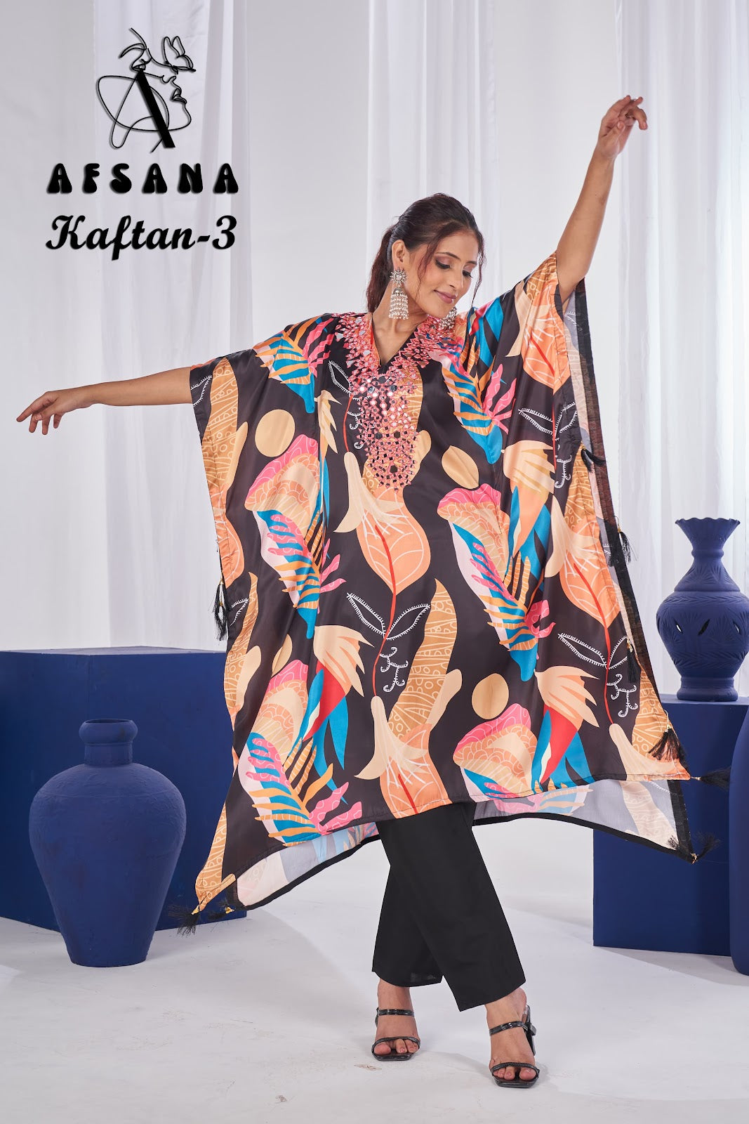 2236 Afsana Satin Kaftan Pant Set Wholesaler