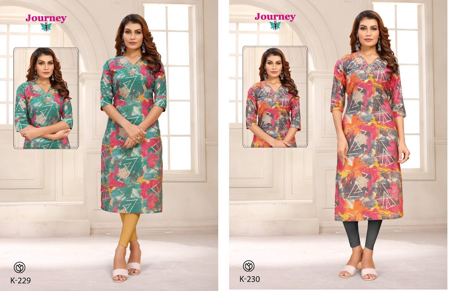 229-230 Journey Design Satin Long Straight Kurti