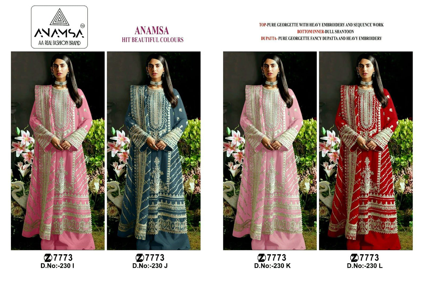 230-Ijkl Anamsa Fox Georgette Pakistani Salwar Suits