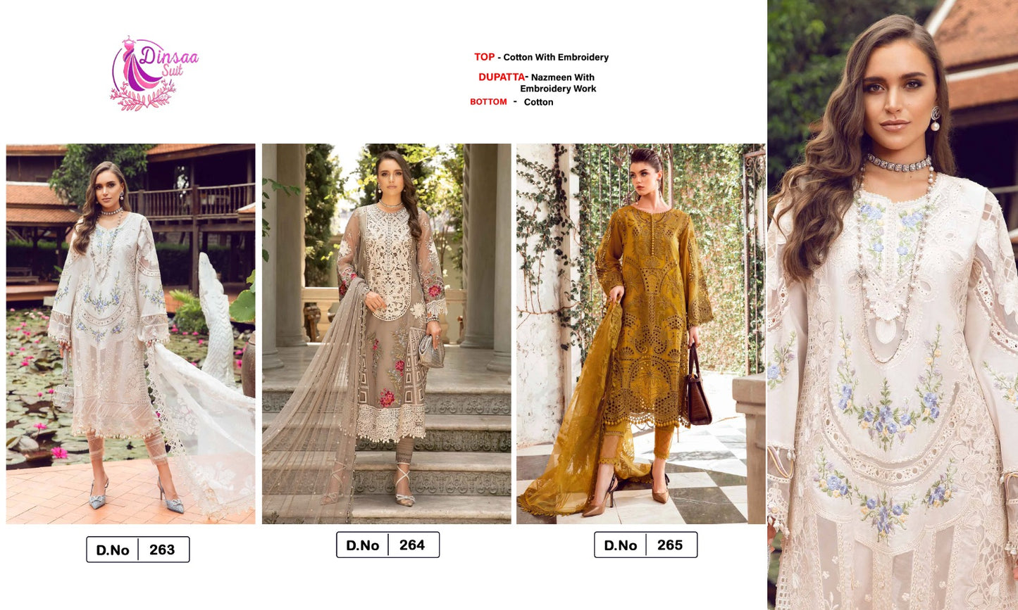 263-265 Maria B Lawn Vol 1 Dinsaa Suit Cotton Pakistani Salwar Suits Manufacturer Ahmedabad