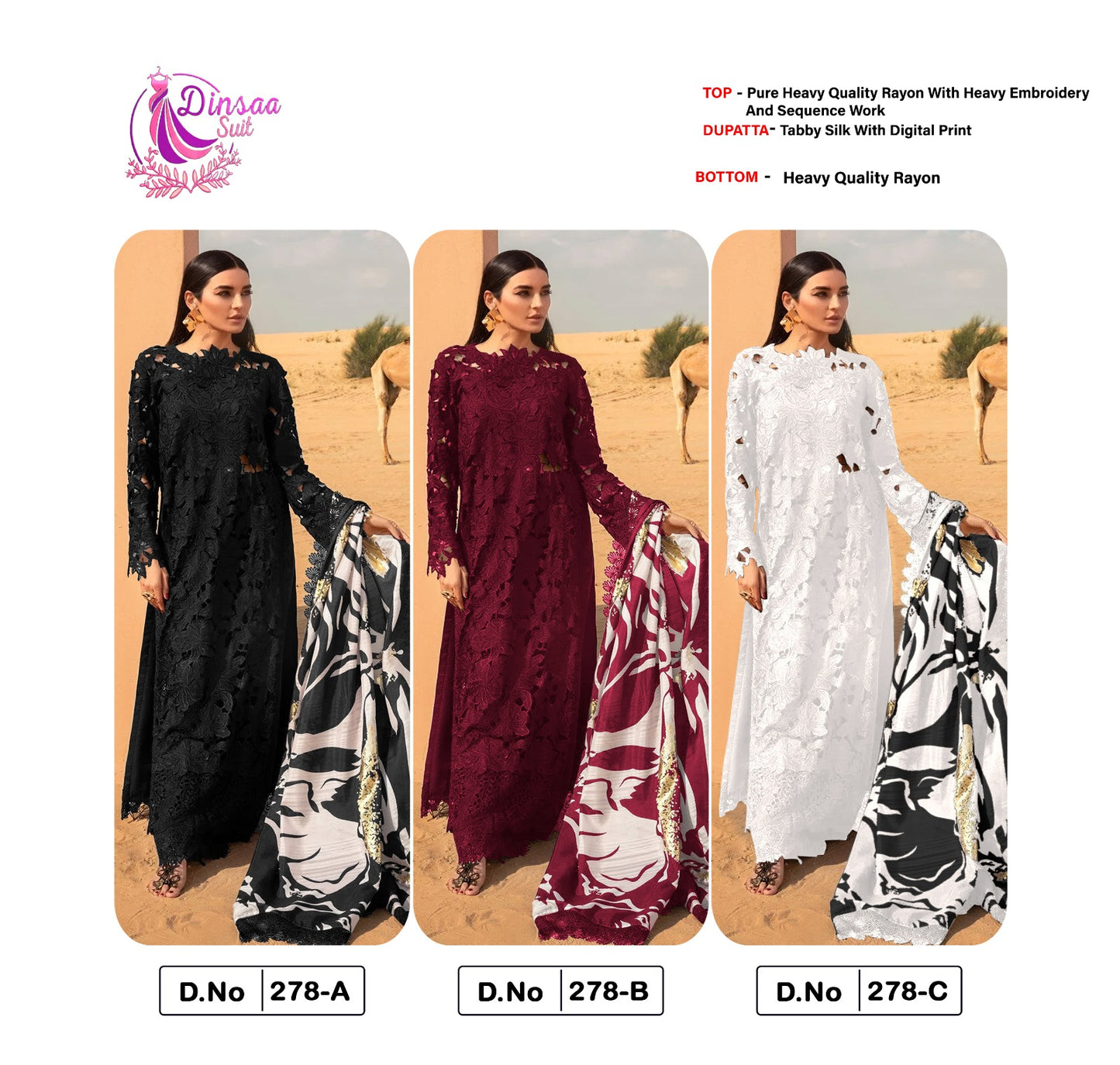 278 Dinsaa Suit Heavy Reyon Pakistani Salwar Suits Wholesale Price