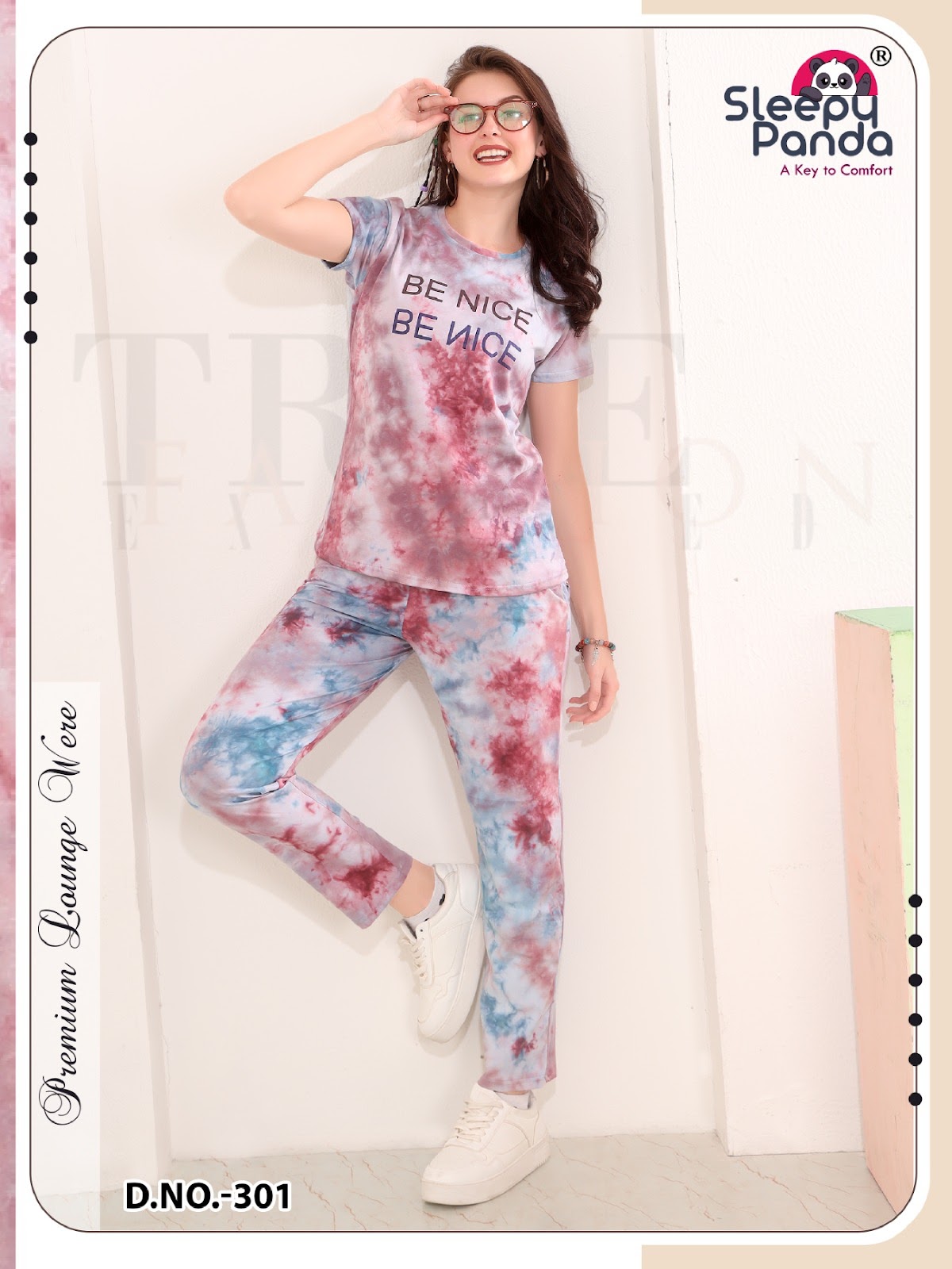 301 Flora Sleepy Panda Tie Dye Pyjama Night Suits Exporter Ahmedabad