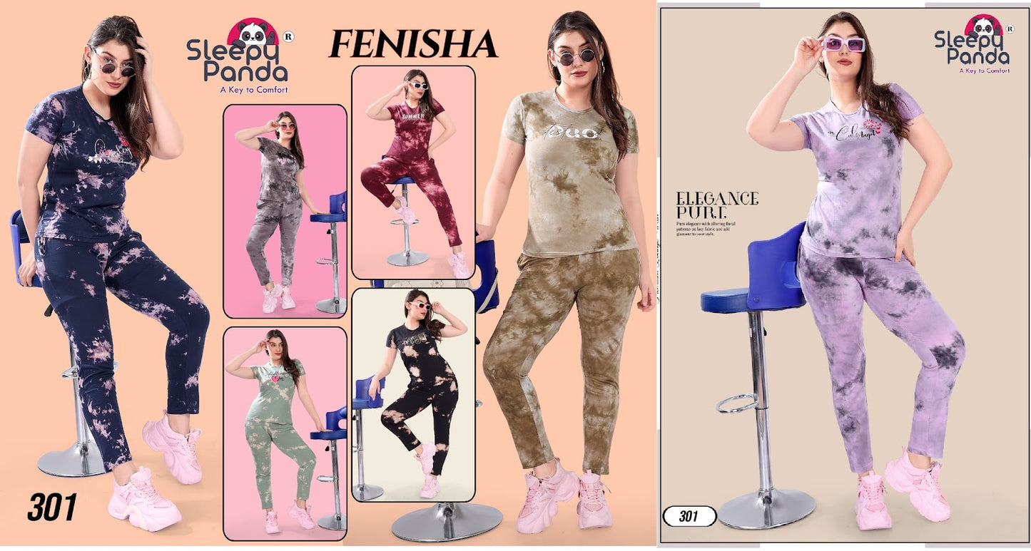 301-Fenisha Sleepy Panda Tie Dye Pyjama Night Suits Wholesaler
