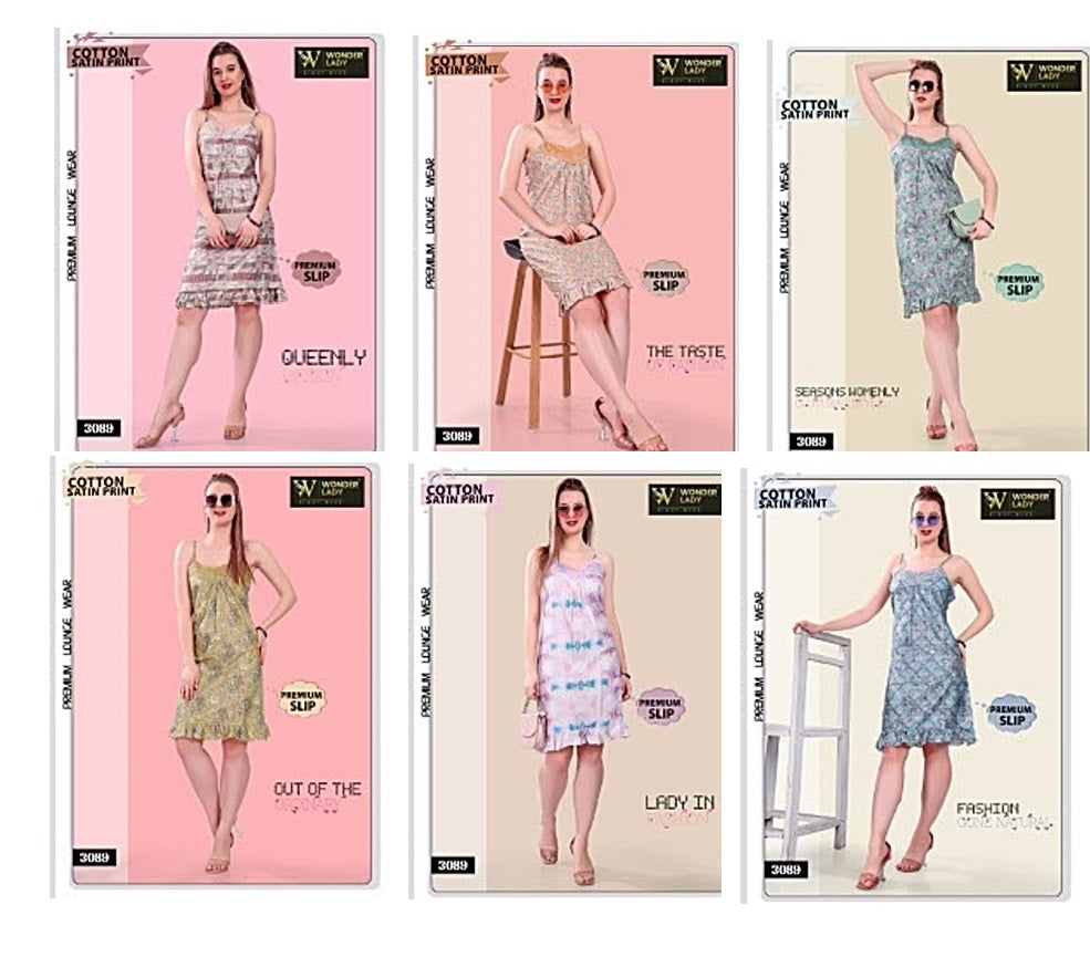 3089 Wonder Lady Satin Cotton Short Night Gown