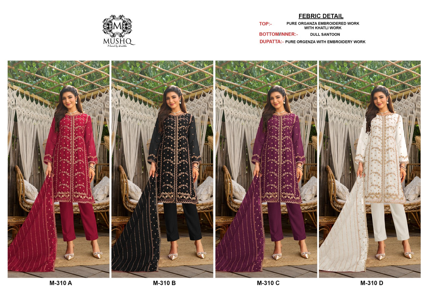 310-New Mushq Organza Pakistani Salwar Suits