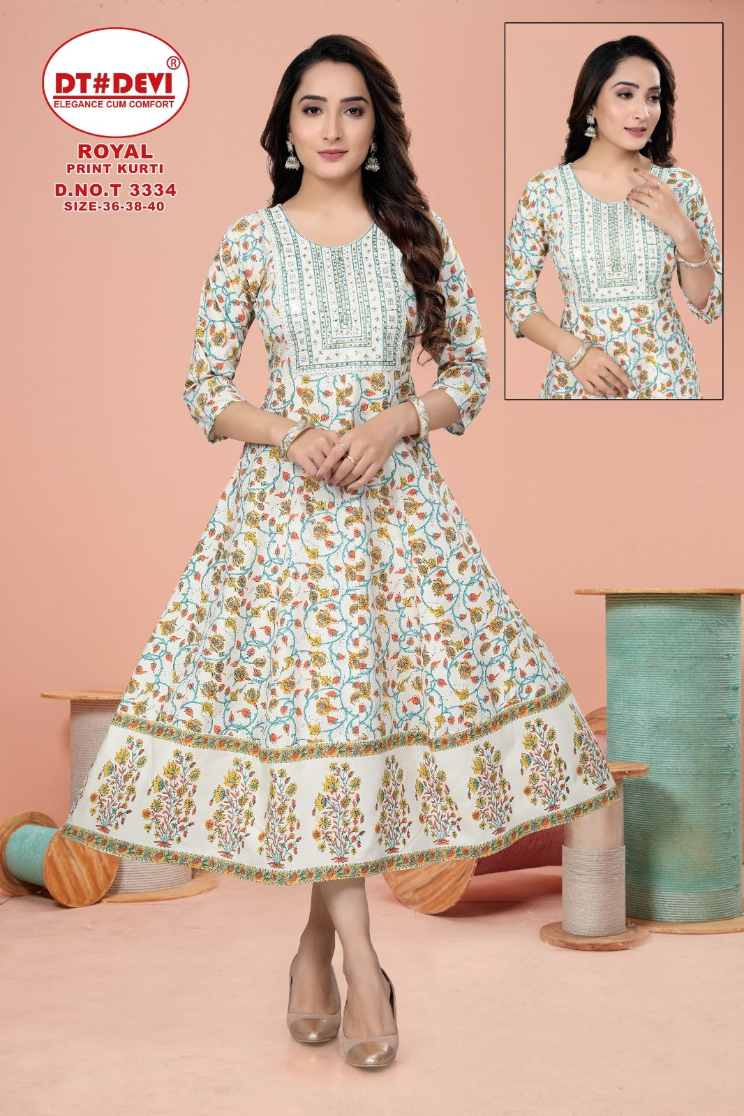 3334 Dt Devi Cotton Anarkali Kurtis Supplier Ahmedabad
