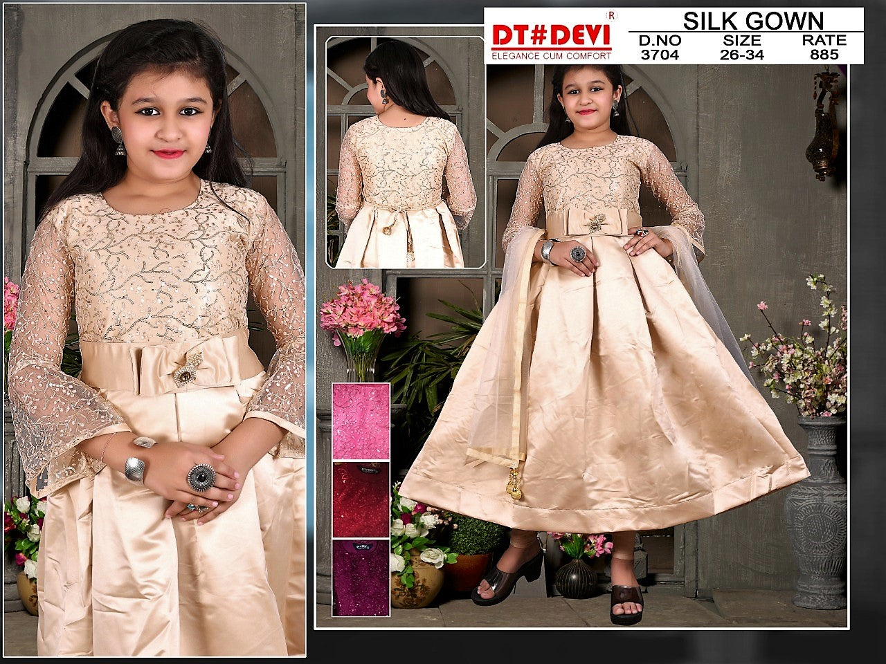 3704 Dt Devi Silk Girls Readymade Pant Suits