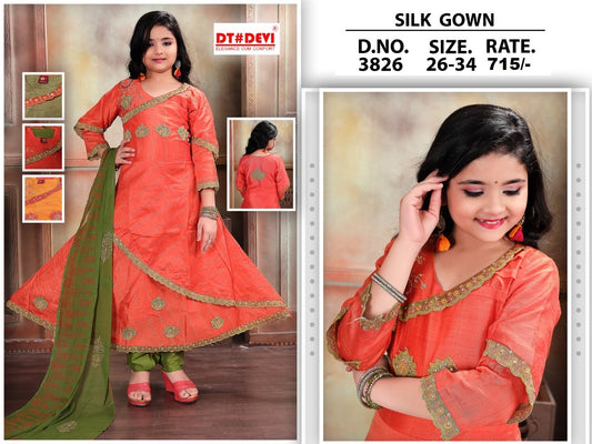 3826 Dt Devi Silk Girls Readymade Pant Suits