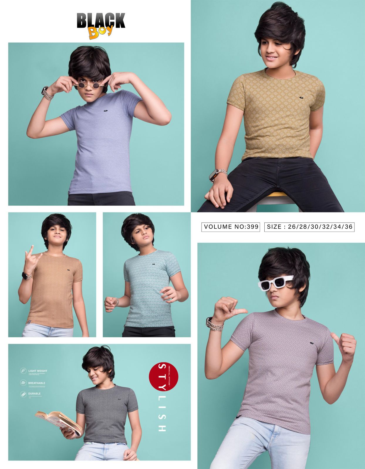 399 Black Boy Jacquard Knit Boys Tshirt Supplier