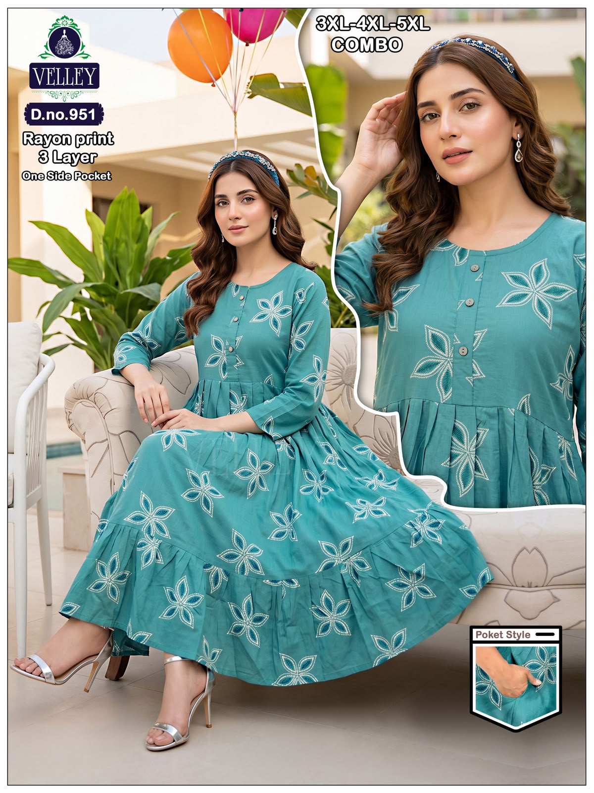 3 Layer Plus Size Velley Rayon Anarkali Kurtis Wholesale Price