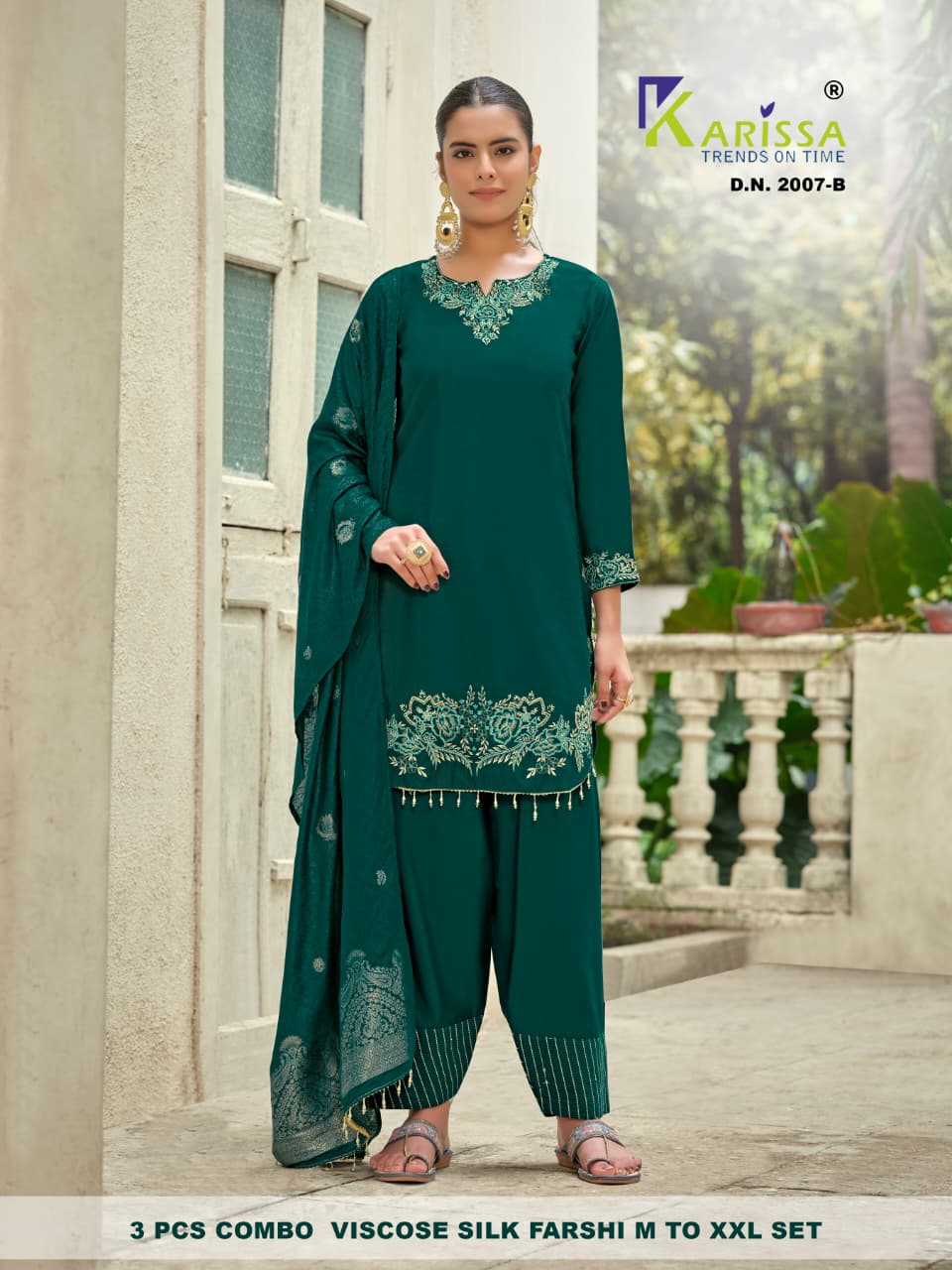 3 Pcs Farshi Salwar Karissa Viscose Silk Readymade Suits Exporter