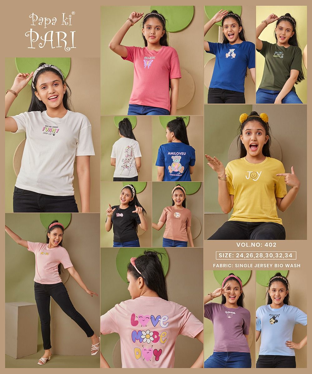 402 Papa Ki Pari Cotton Biowashed Girls Tshirt Supplier Gujarat
