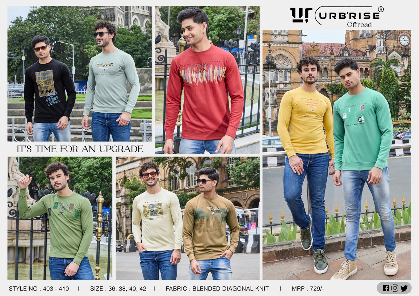 403-410 Urbanrise Diagonal Mens Tshirts Wholesaler India