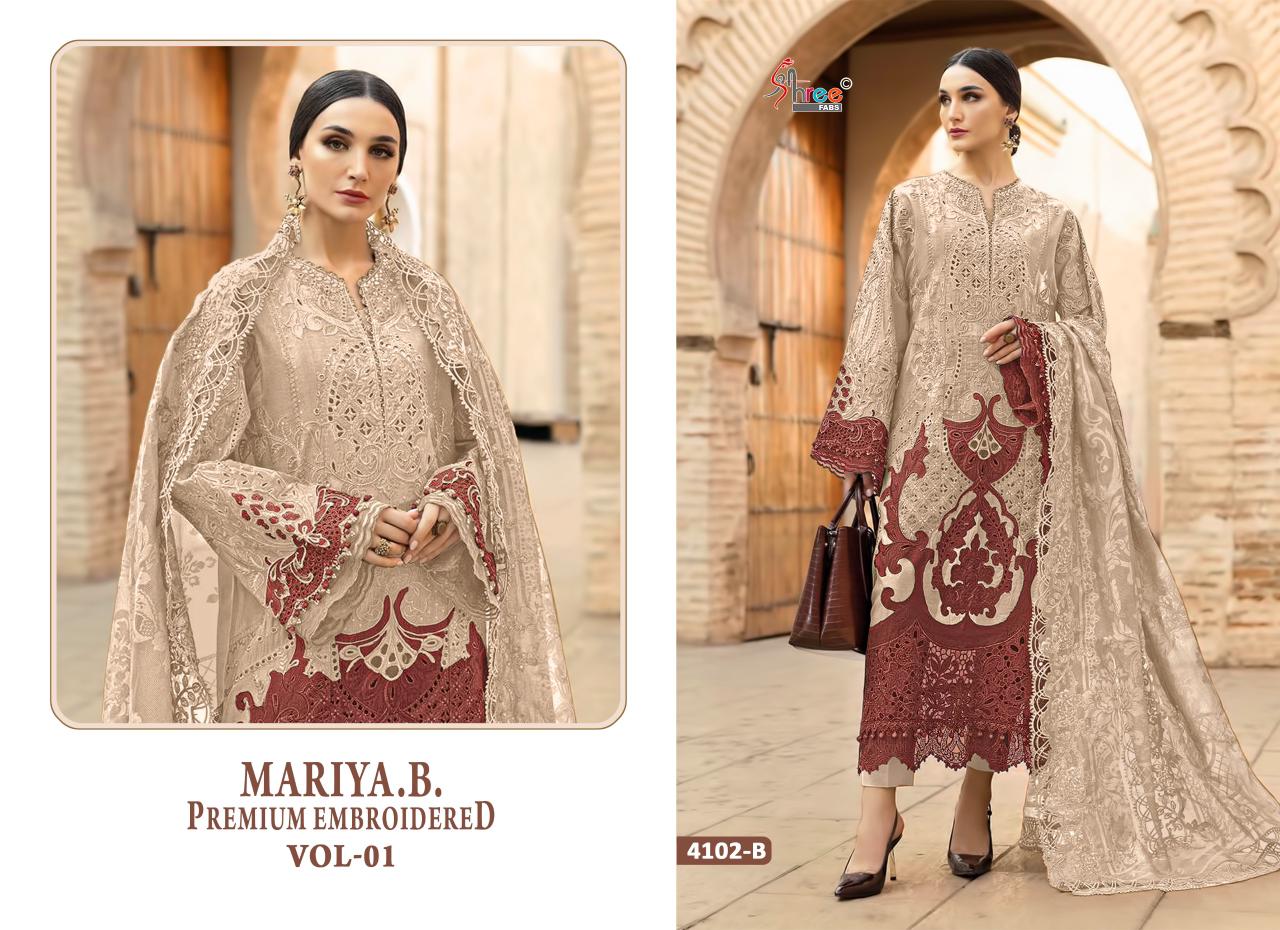 4102 Bcde Mariya B Premium Embroidered Vol 1 Shree Fabs Cotton Pakistani Salwar Suits Wholesaler India