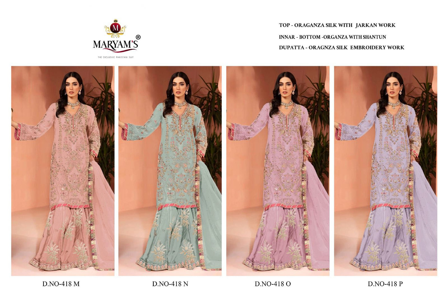 418 Mnop Maryams Organza Pakistani Salwar Suits Wholesaler India