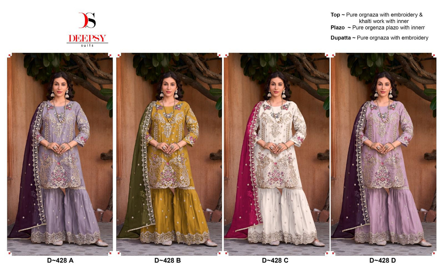 428 Deepsy Pure Organza Pakistani Readymade Suits Wholesale Rate