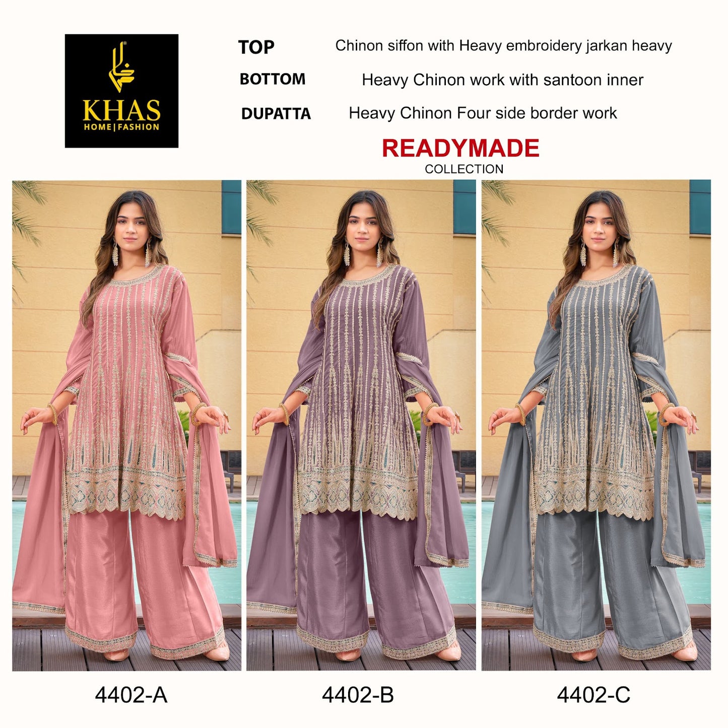4402 Khas Chinon Pakistani Readymade Suits Supplier Gujarat