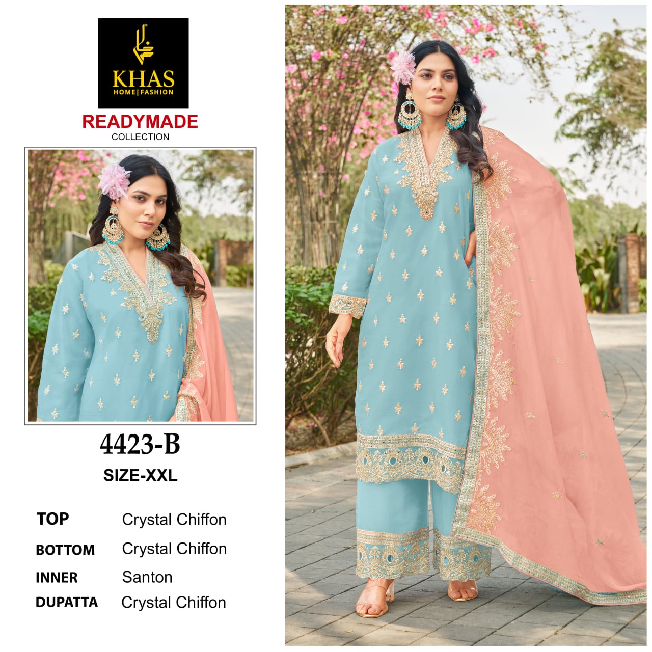4423 Ab Khas Crystal Chiffon Pakistani Readymade Suits Supplier Gujarat