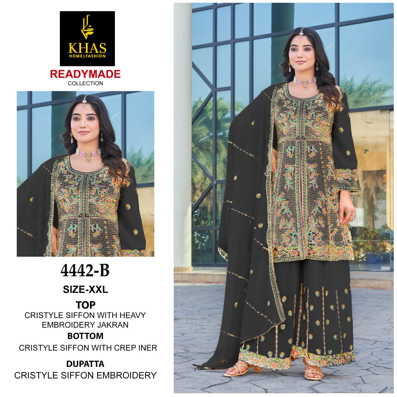 4442Ab Khas Crystal Chiffon Pakistani Readymade Suits Exporter Ahmedabad