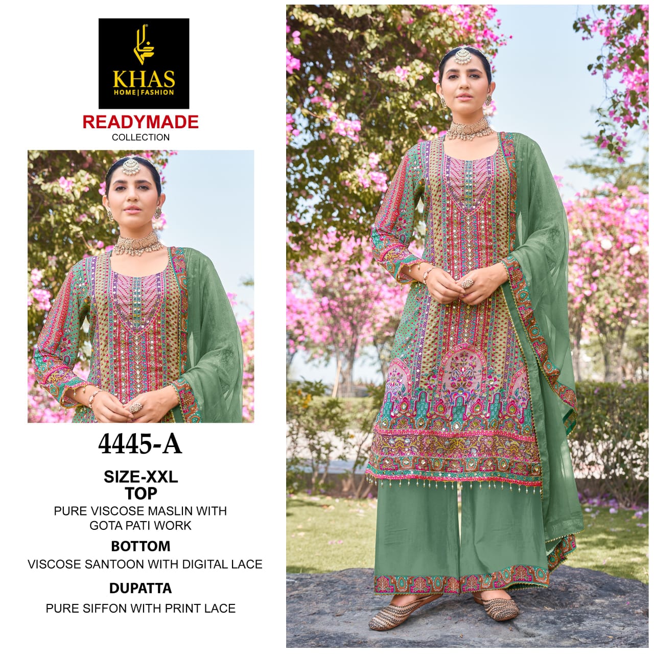 4445-A Khas Pure Viscose Muslin Pakistani Readymade Suits Supplier India