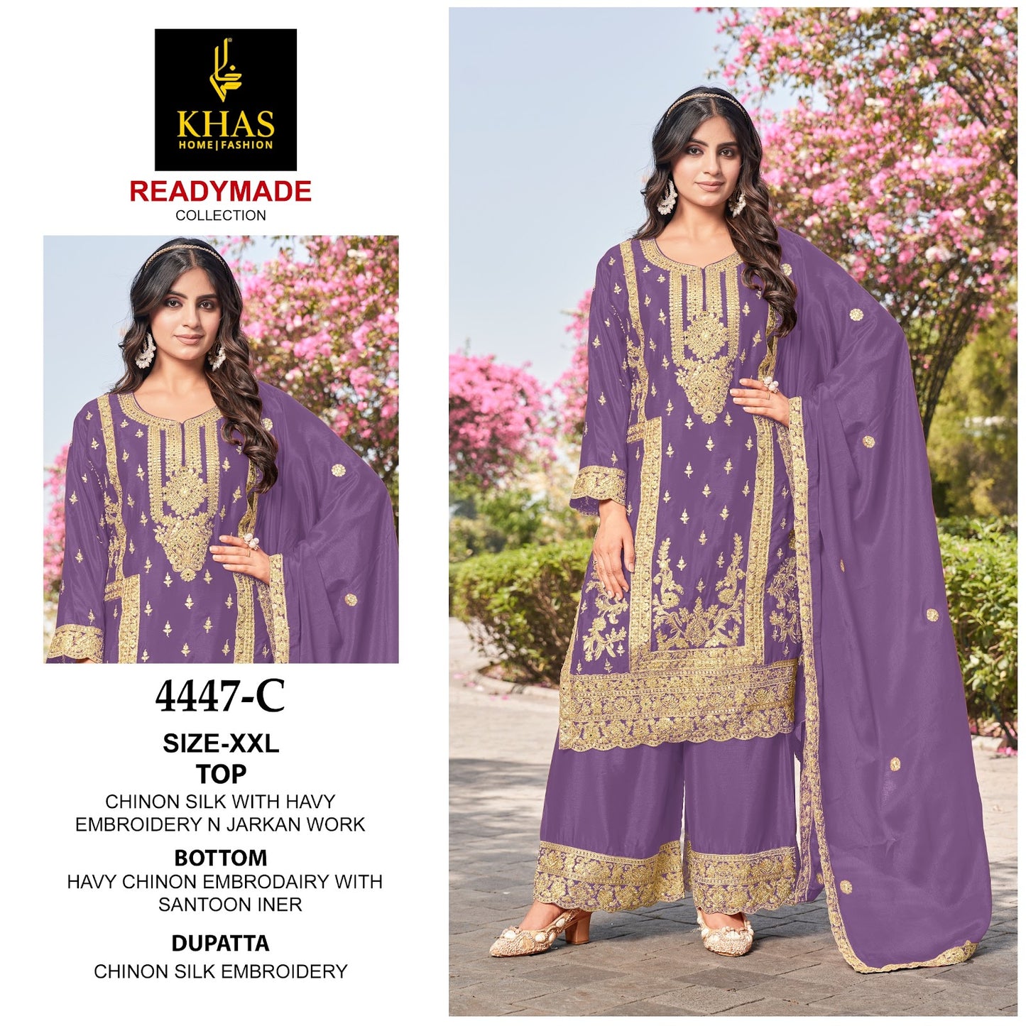 4447 Abc Khas Chinon Silk Pakistani Readymade Suits Exporter India