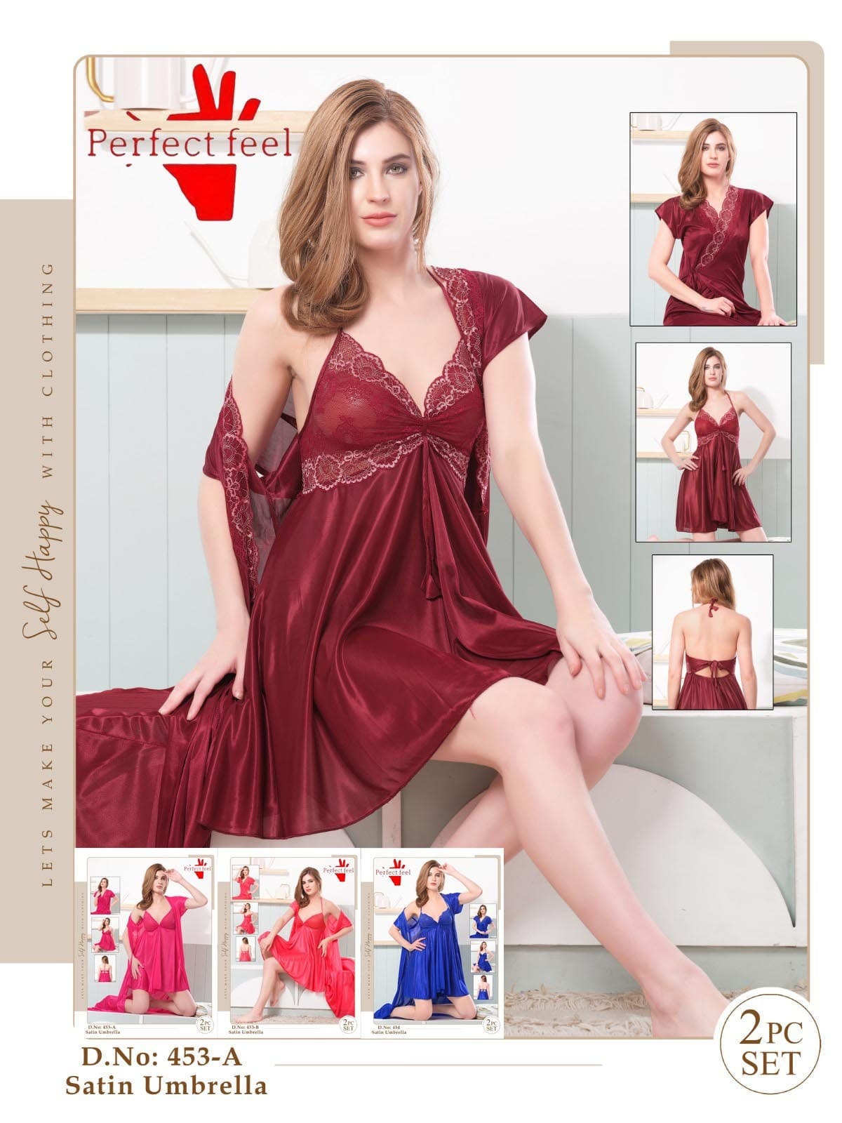453-454 Perfect Feel Satin Night Gowns Exporter India