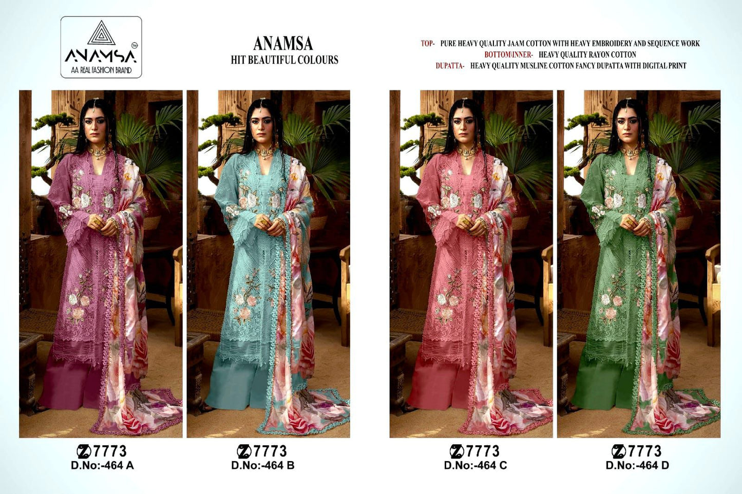 464Abcd Anamsa Jaam Cotton Pakistani Salwar Suits Exporter Gujarat