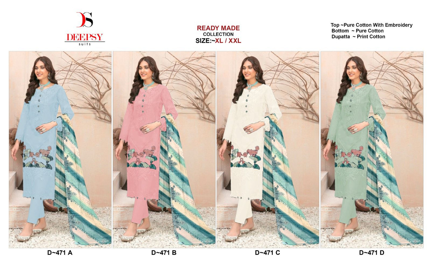 471 Deepsy Cotton Pakistani Readymade Suits Exporter Gujarat