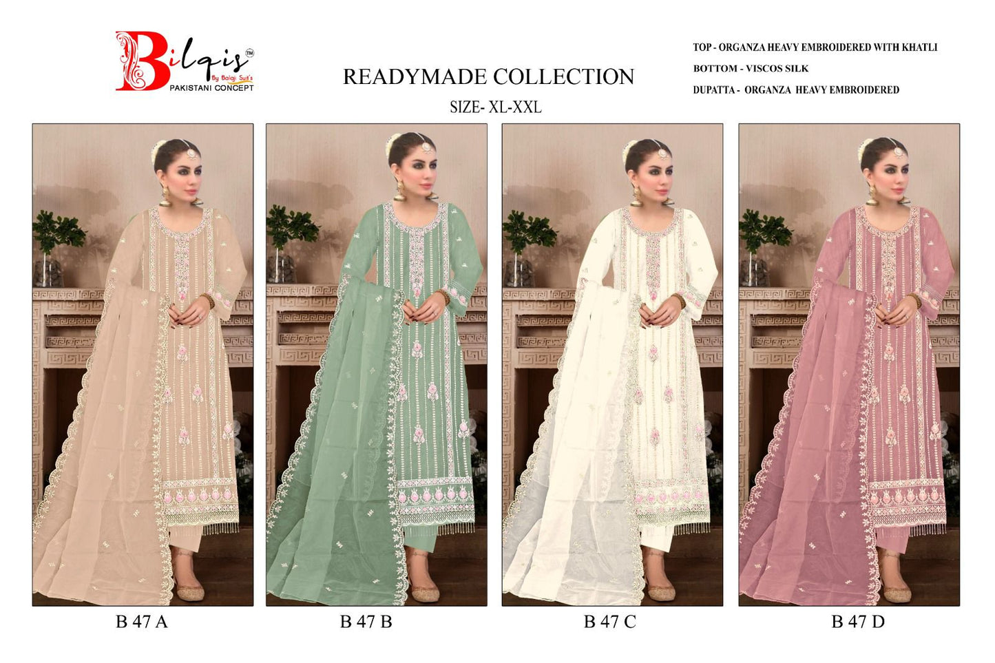 47 Bilqis Organza Pakistani Readymade Suits Supplier