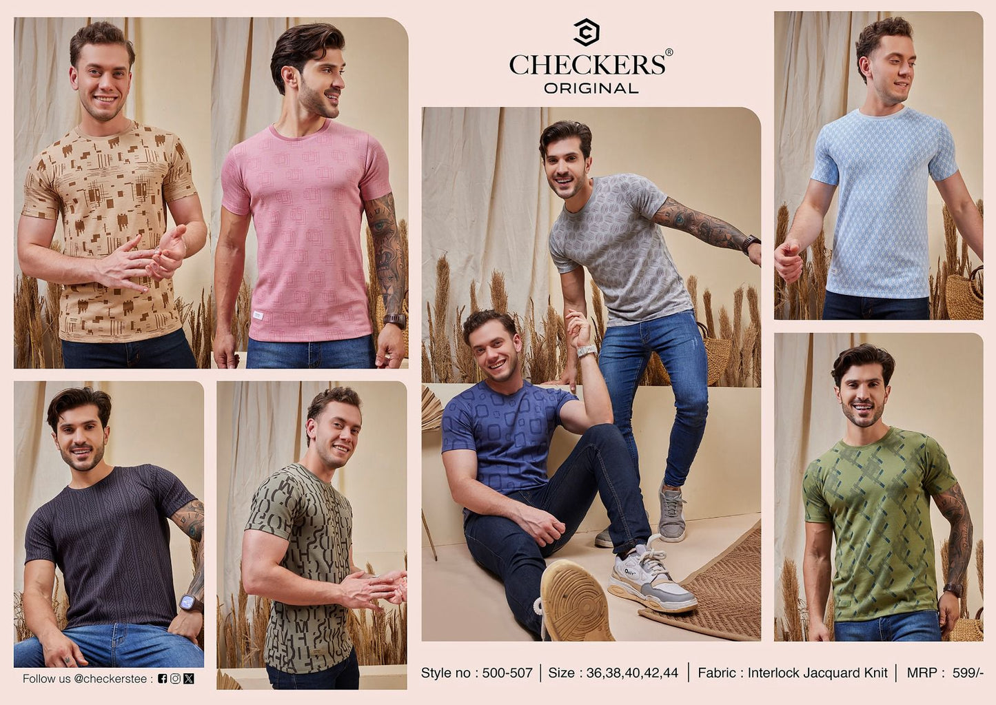 500-507 Checkers Jacquard Knit Mens Tshirts Exporter India