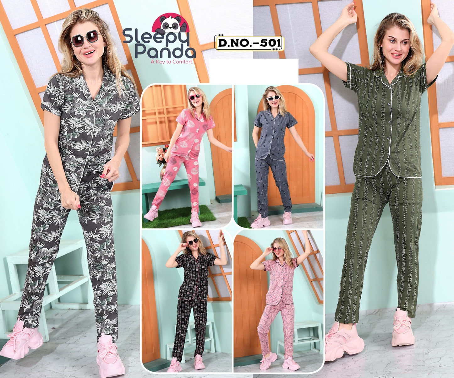 501 Sleepy Panda Hosiery Collar Night Suits