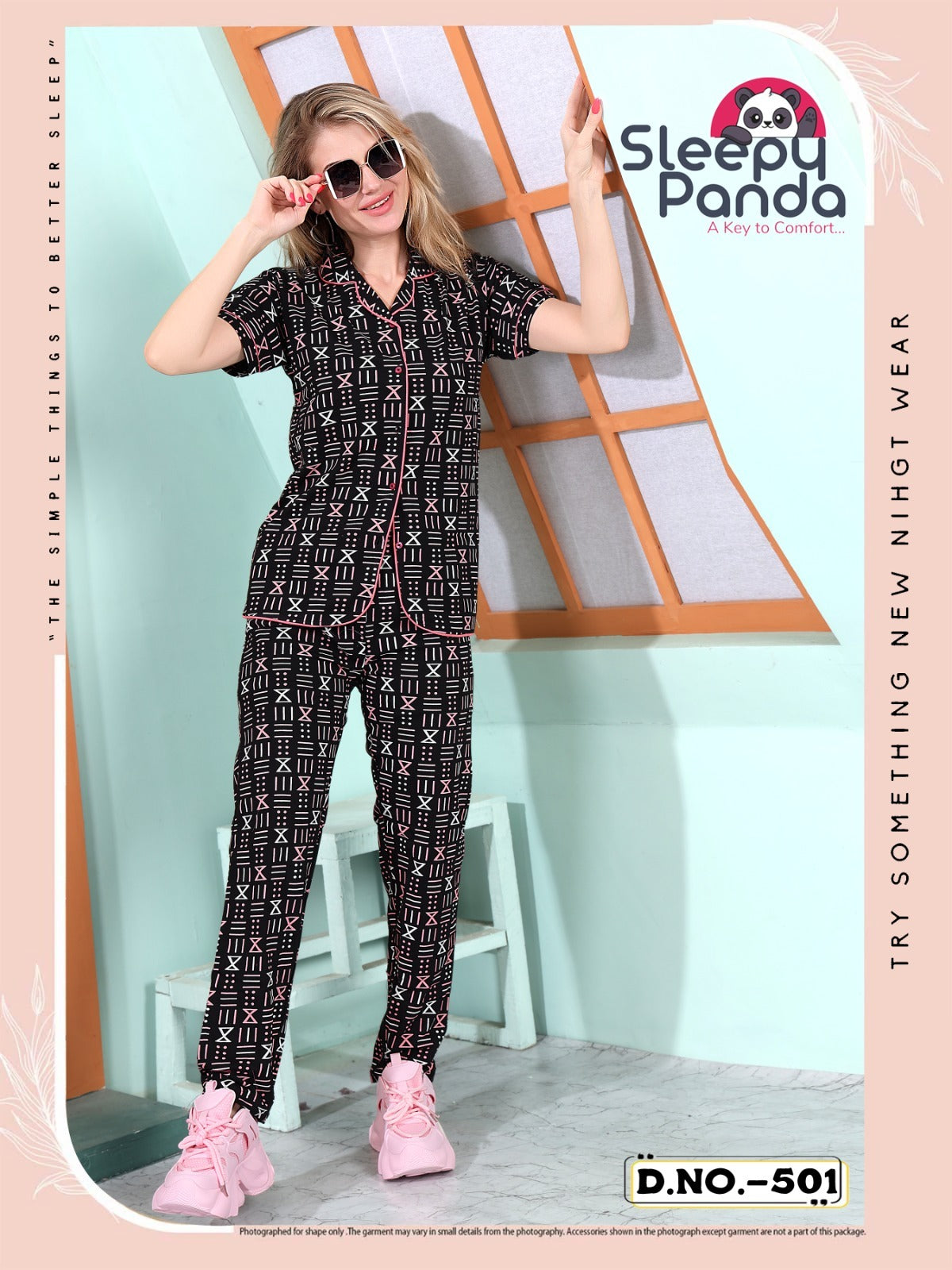 501 Sleepy Panda Hosiery Collar Night Suits