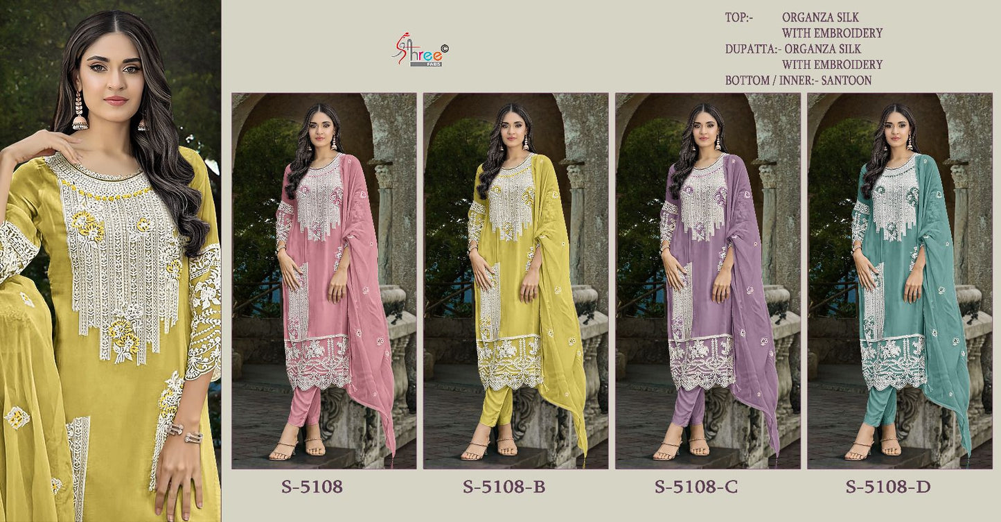 5108 Shree Fabs Organza Pakistani Salwar Suits Wholesale
