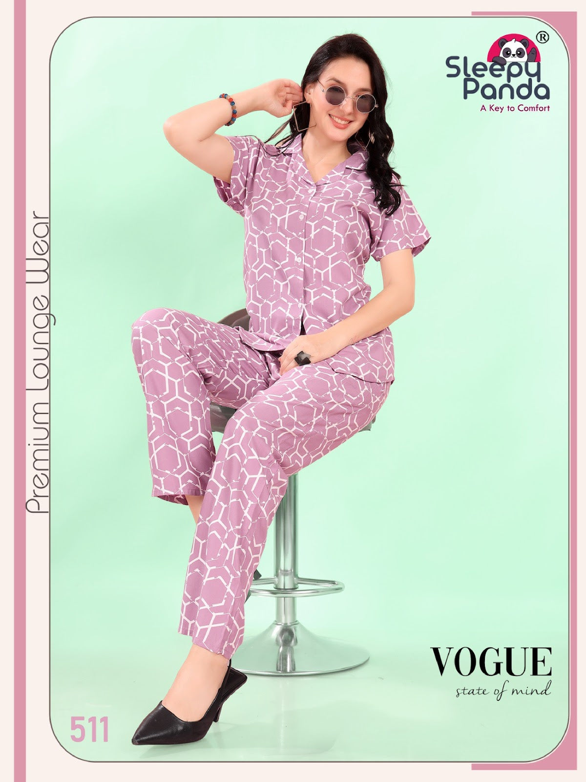 511 Girija Sleepy Panda Reyon Collar Night Suits Wholesaler Gujarat