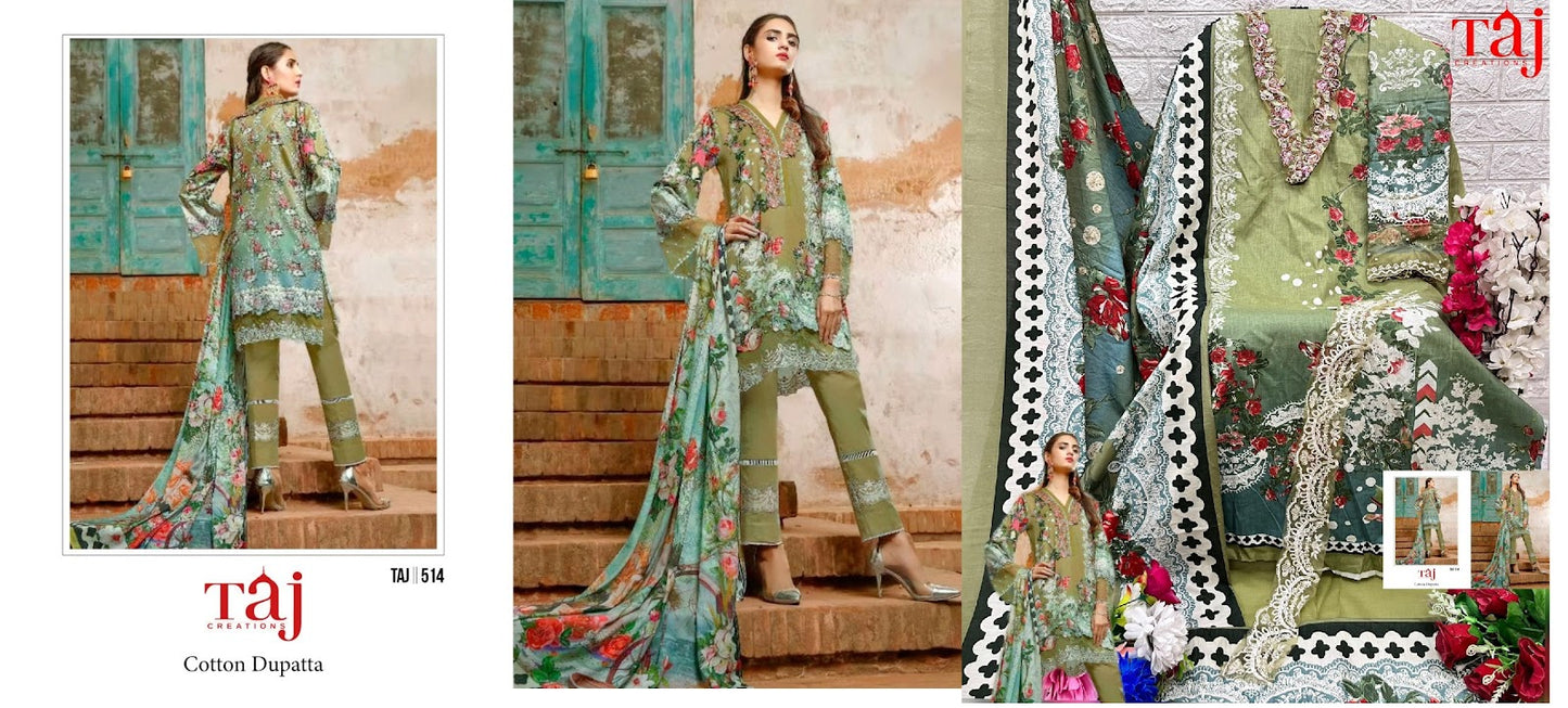 512-514 Taj Creations Pure Cotton Pakistani Patch Work Suits